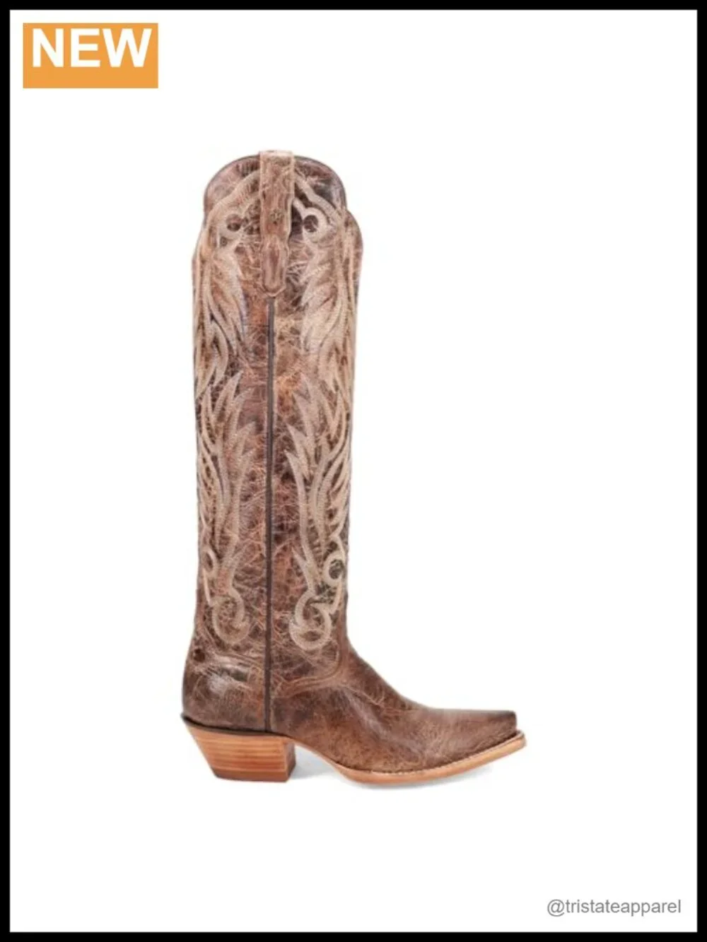 Women's Western Over the Knee Boots Leather Embroidered Snip Toe Pull On